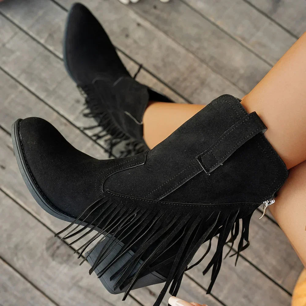 Women's Wide Calf Western Studded Fringe Cowgirl Boots