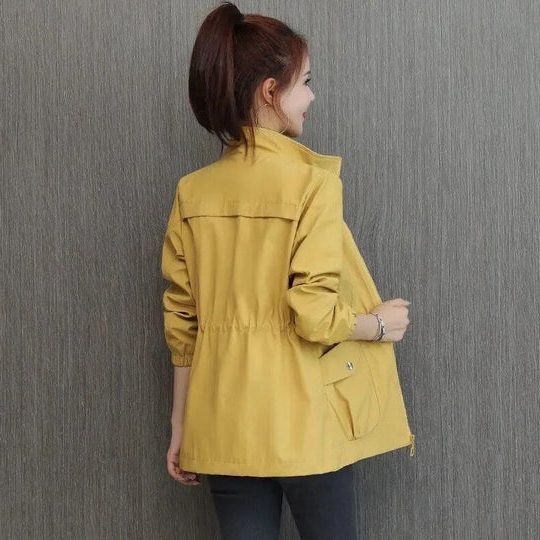 Women's Zip-Front Light Windbreaker Coat with Cinched Waist