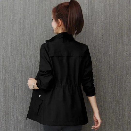 Women's Zip-Front Light Windbreaker Coat with Cinched Waist
