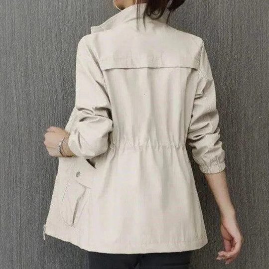 Women's Zip-Front Light Windbreaker Coat with Cinched Waist