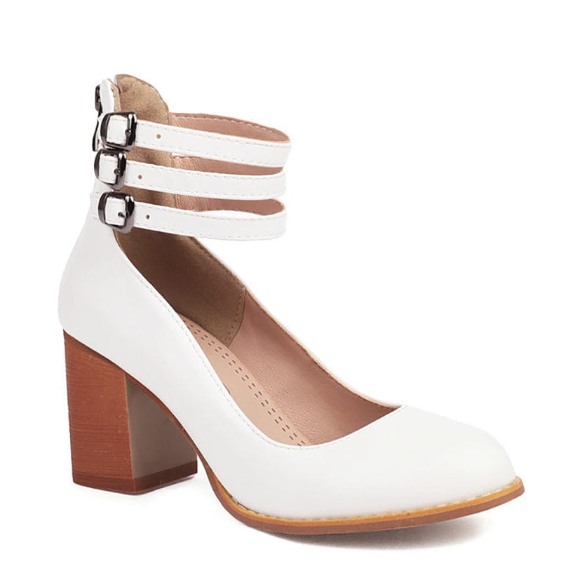 Women's Block Heel Booties with Three Buckle Straps