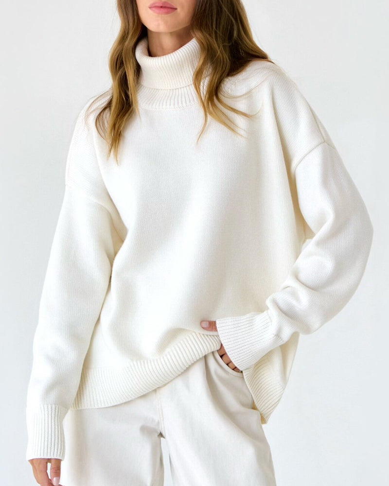 Women's Relaxed Winter Knit Roomy Turtleneck Pullover