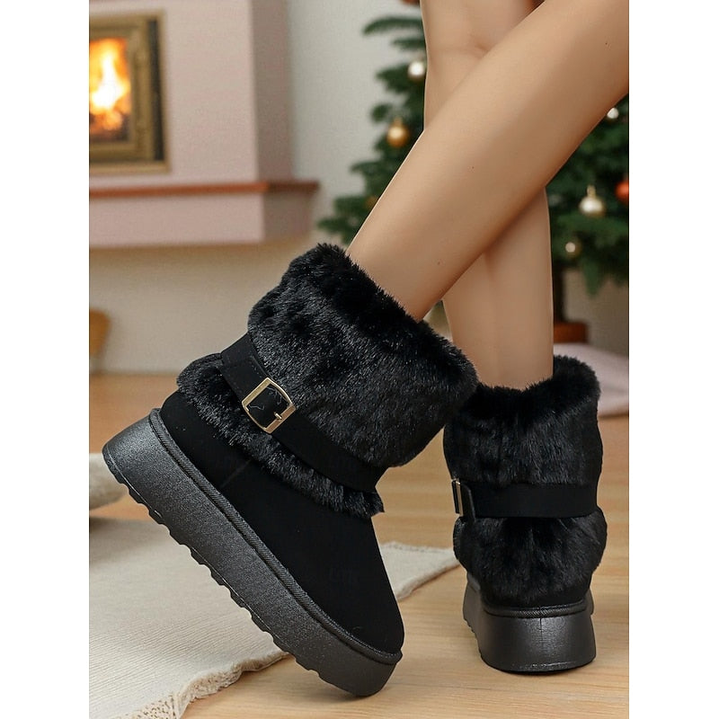 Women's Plush Lined Fur Trim Ankle Booties