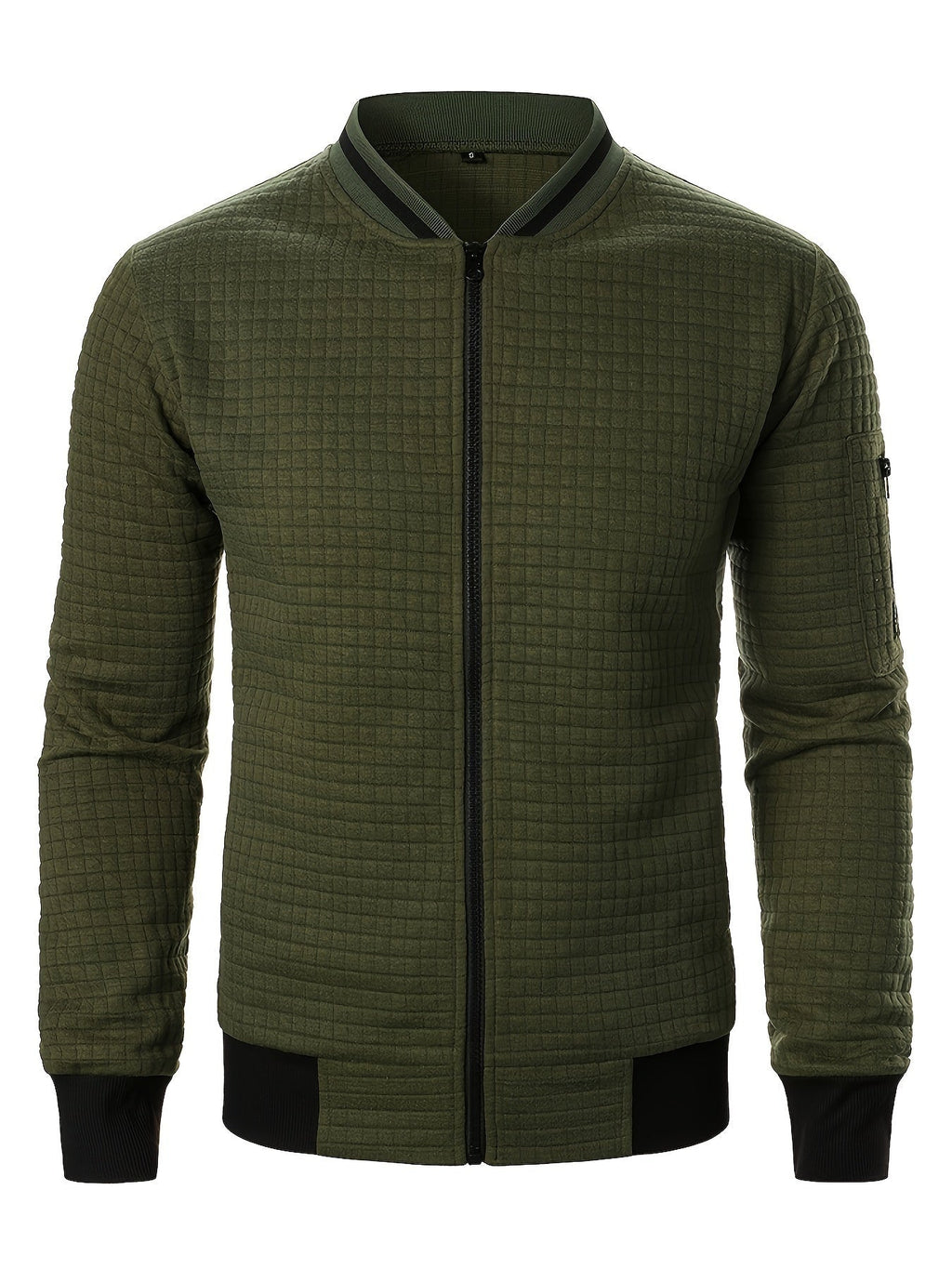 Men's Textured Stand Collar Zip Bomber Coat