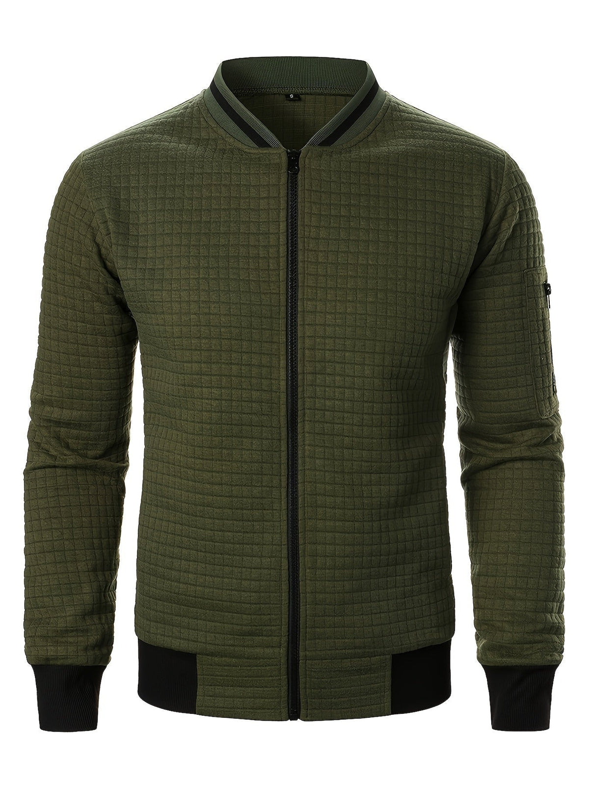 Men's Textured Stand Collar Zip Bomber Coat