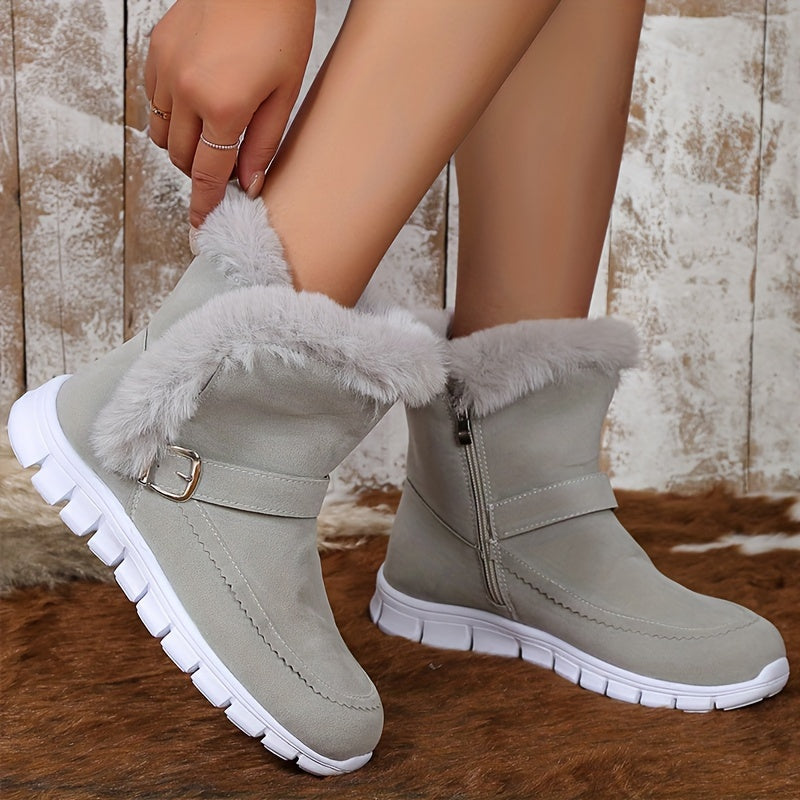 Women's Buckle Detail Ankle Booties with Plush Lining