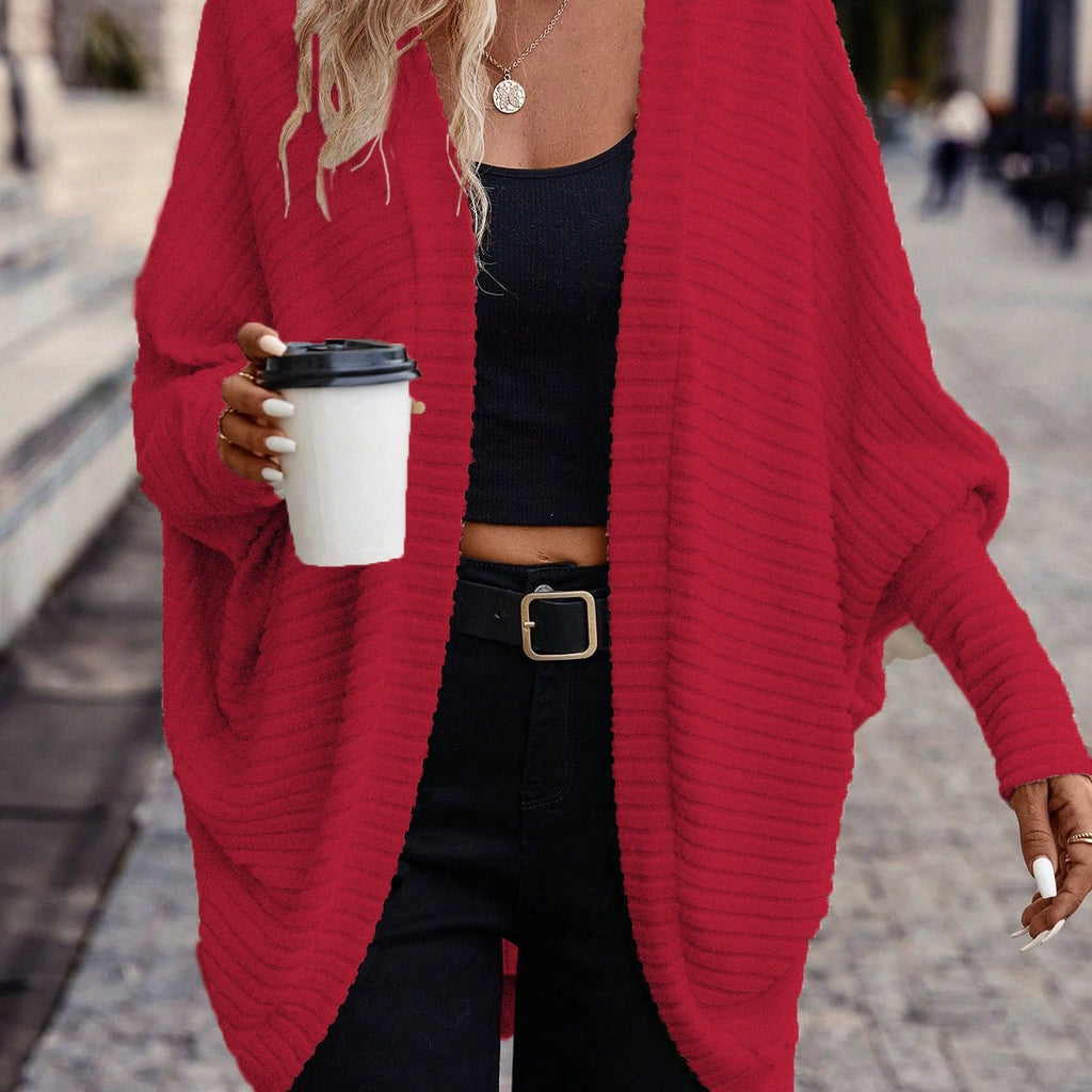 Women's Ribbed Draped Cardigan with Open Front