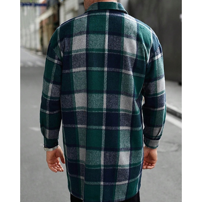 Men's Chest Pocket Checked Overshirt Coat