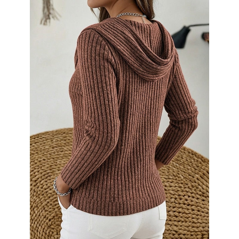 Women's Draped Cowl Neckline Soft Ribbed Pullover