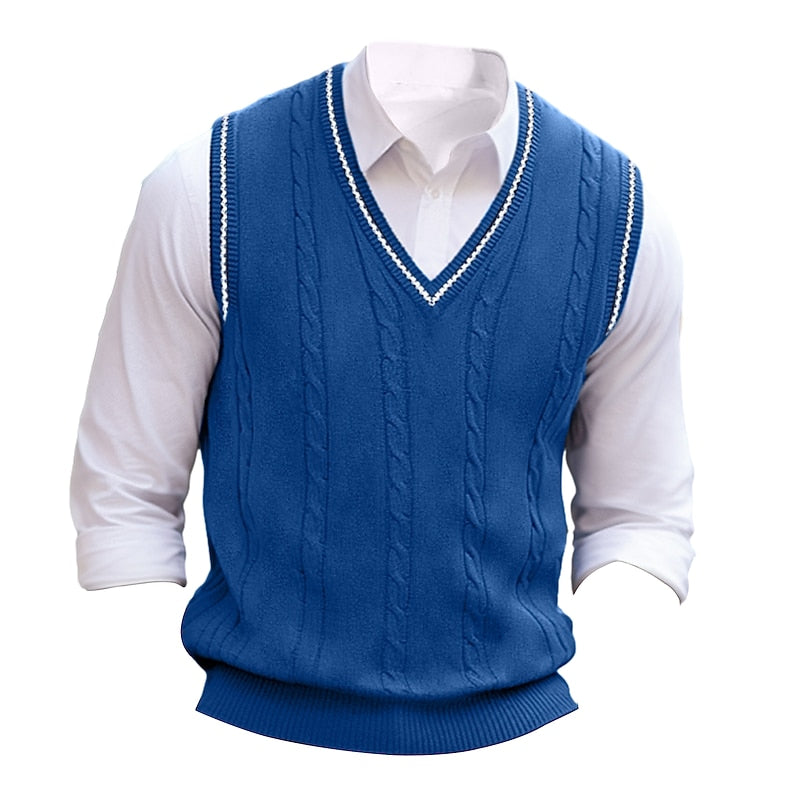 Men's V-Neck Cable Knit Sleeveless Layering Vest