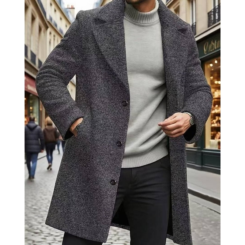 Men's Long Topcoat with Roomy Front Pockets