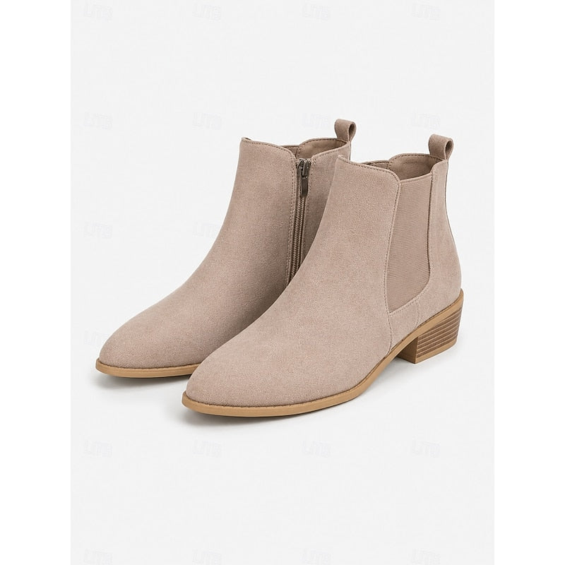 Women's Side Zip Pointed Toe Low Heel Ankle Booties