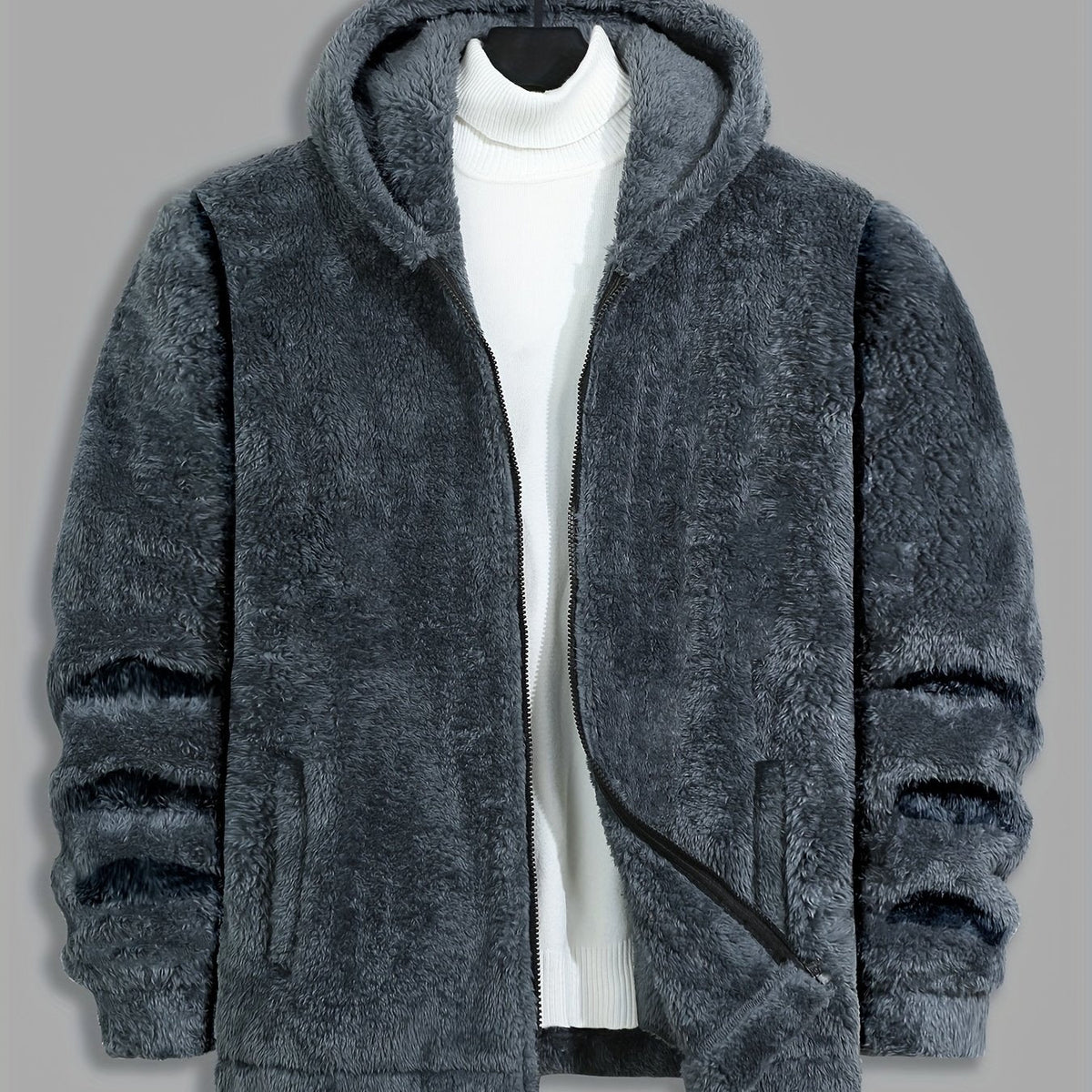 Men's Plush Soft Zip Hooded Coat