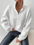 Women's Stand-Neck Textured Knit Sweater with Half Zip