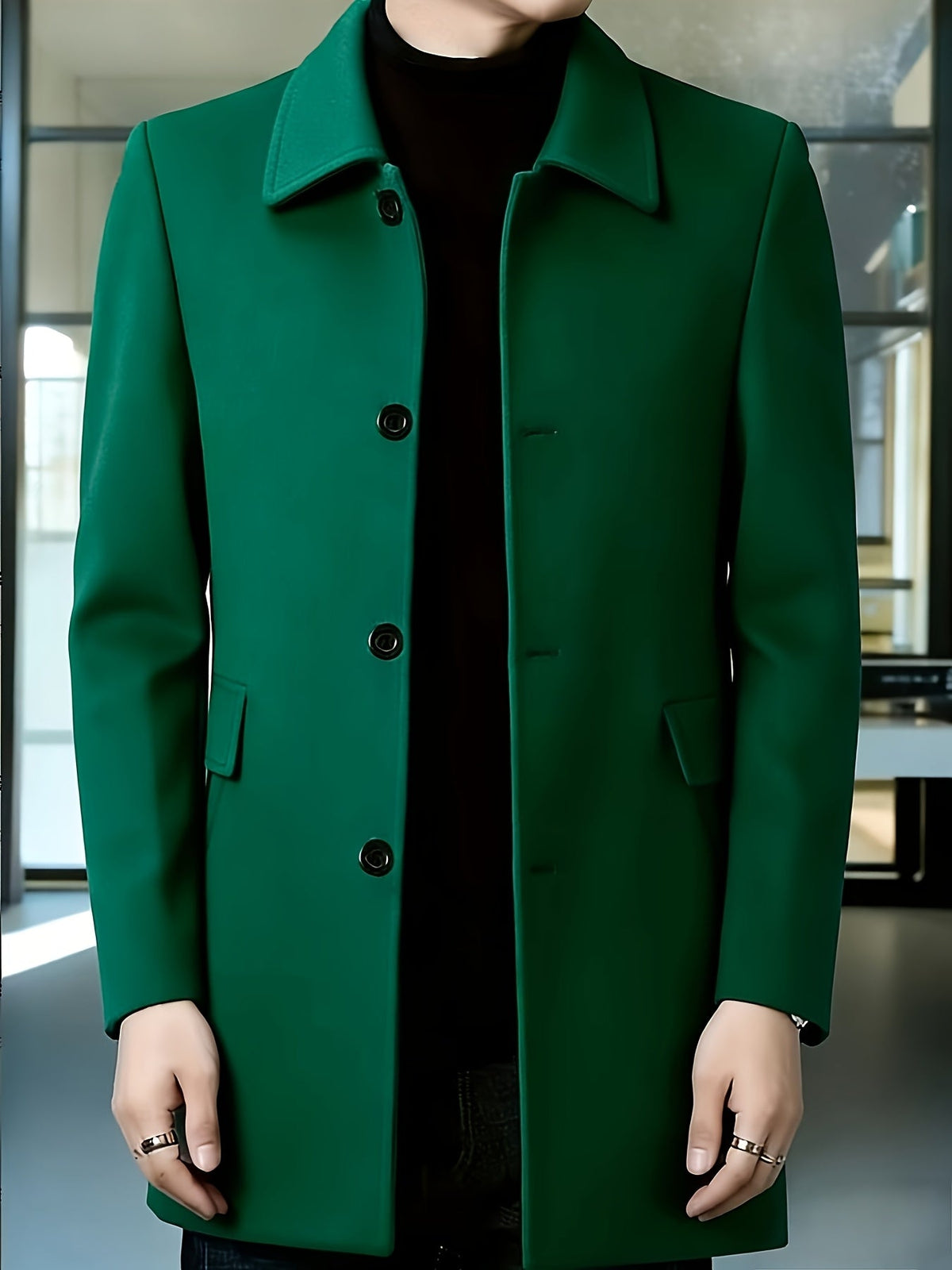 Men's Single-Breasted Refined Topcoat with Side Pockets