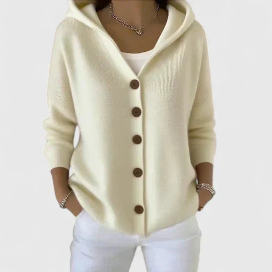 Women's Buttoned Cardigan with Drawstring Hood
