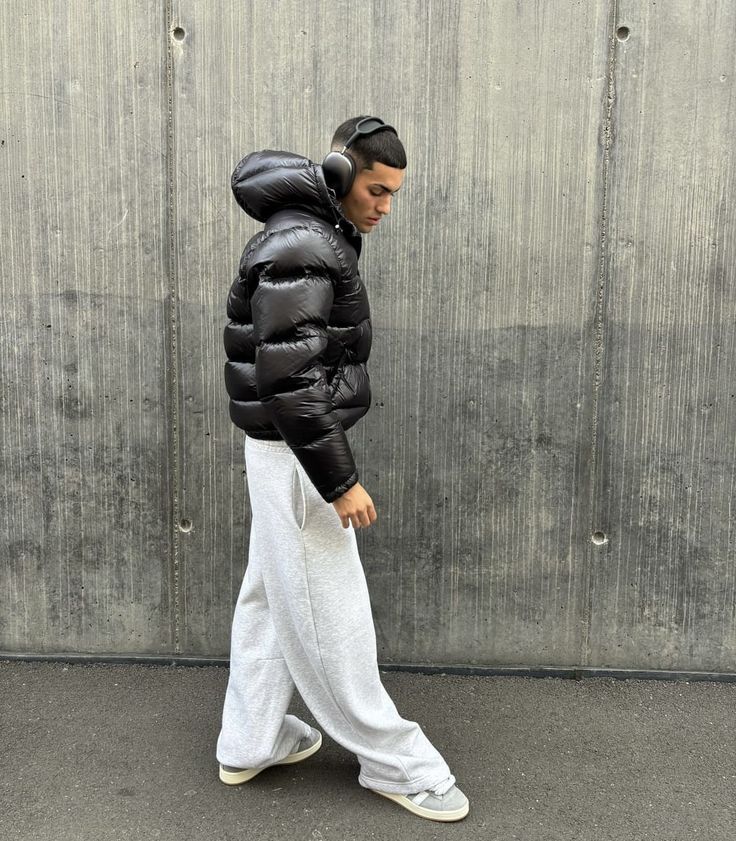 Men's Hooded Puffer Coat with Quilting and Sherpa Lining