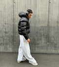 Men's Hooded Puffer Coat with Quilting and Sherpa Lining