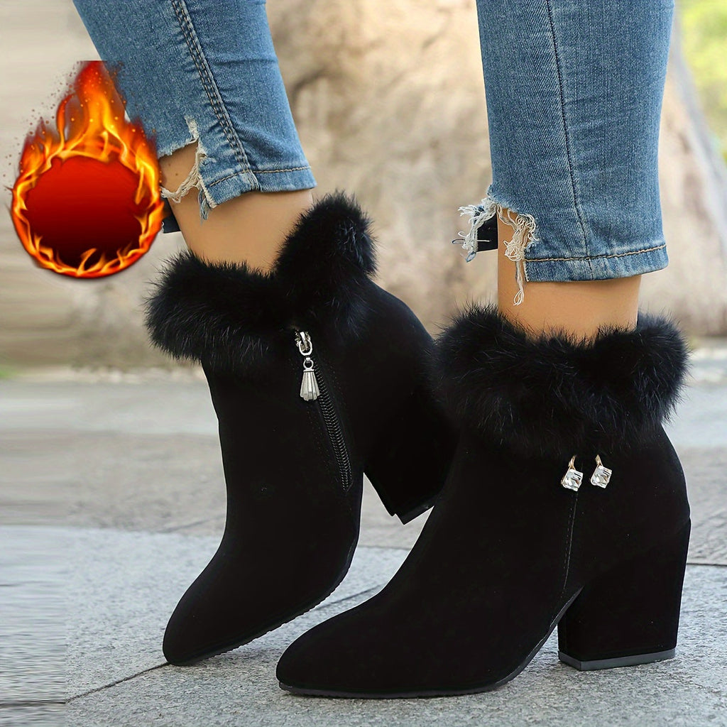 Women's Pointed Toe Booties with Plush Trim