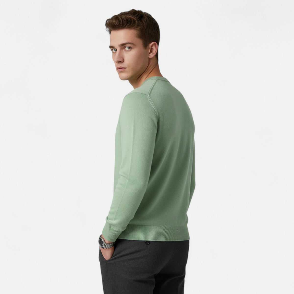 Men's Tailored Slim Ribbed Crew Neck Knit Pullover