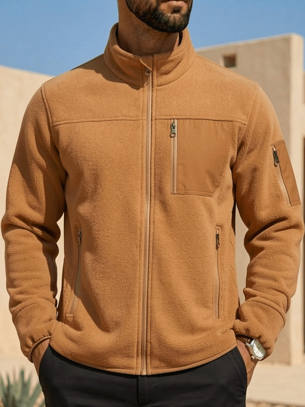 Men's Stand Collar Full-Zip Rugged Outdoor Jacket