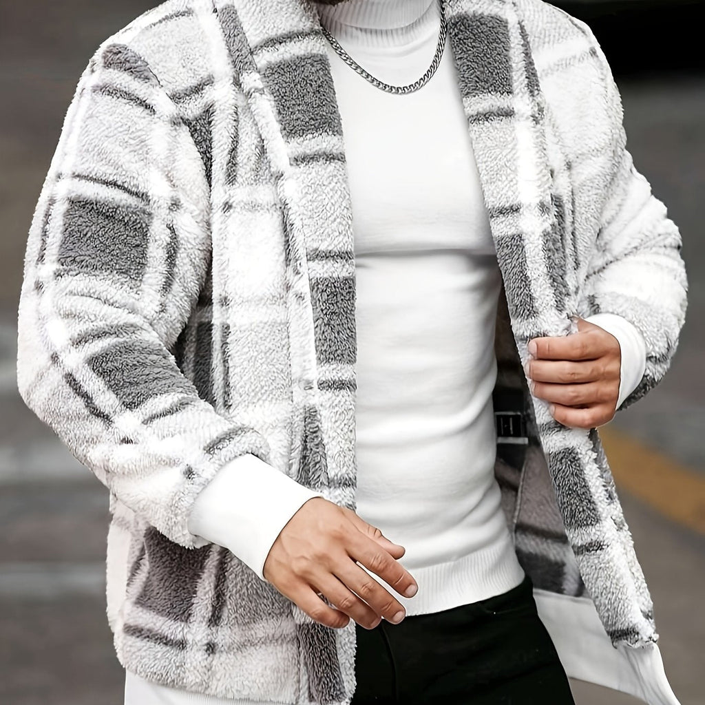 Men's Brushed Checked Coat with Soft Relaxed Fit