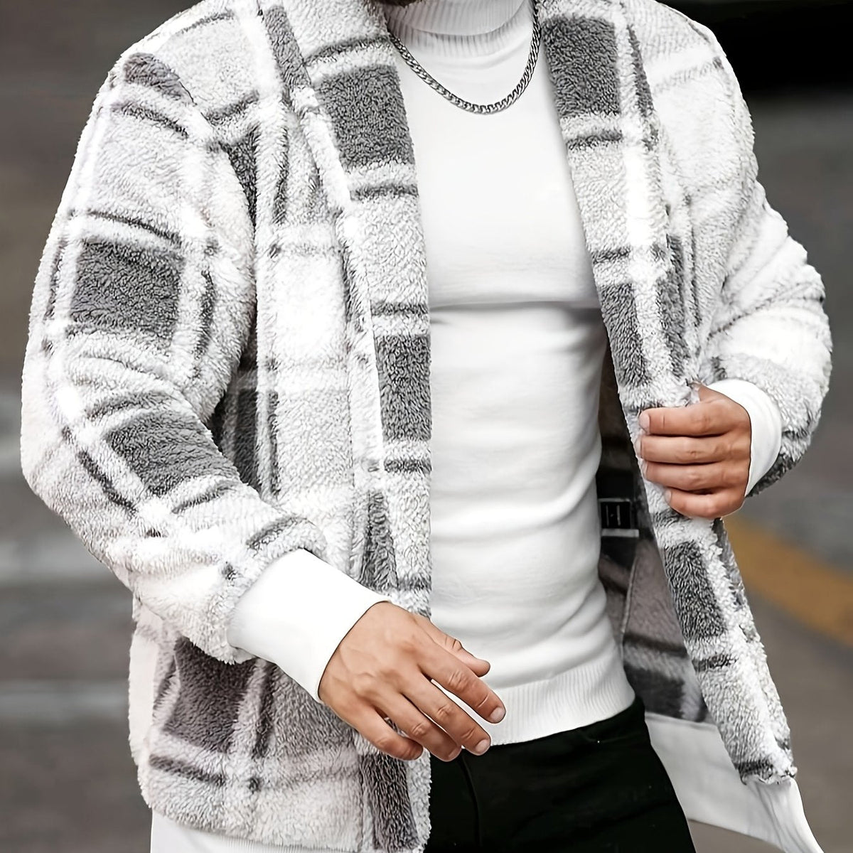 Men's Brushed Checked Coat with Soft Relaxed Fit