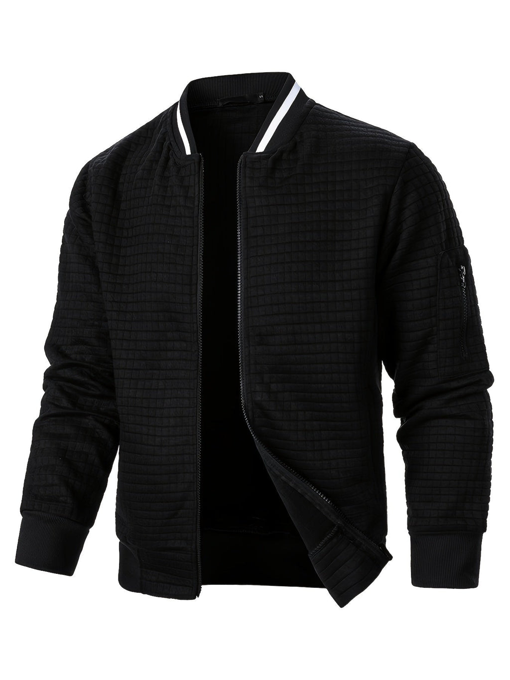 Men's Textured Stand Collar Zip Bomber Coat