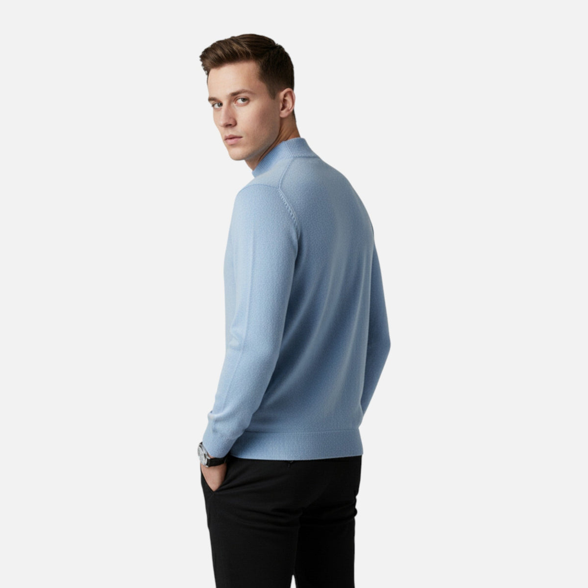 Men's Pure Wool Half Turtleneck Knit Pullover