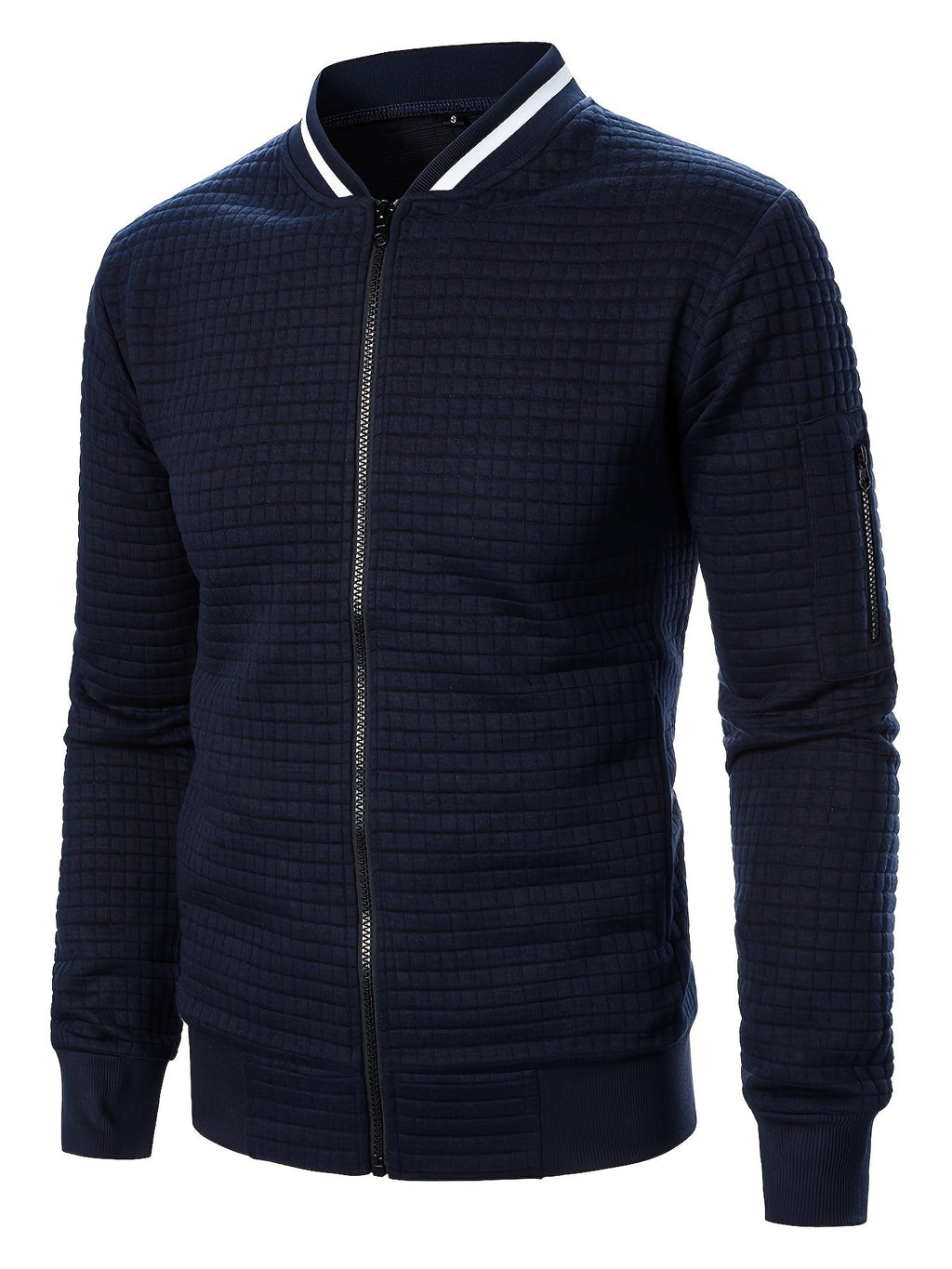 Men's Textured Stand Collar Zip Bomber Coat