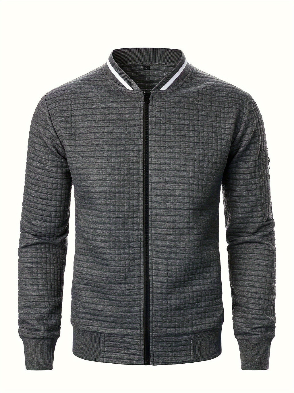 Men's Textured Stand Collar Zip Bomber Coat