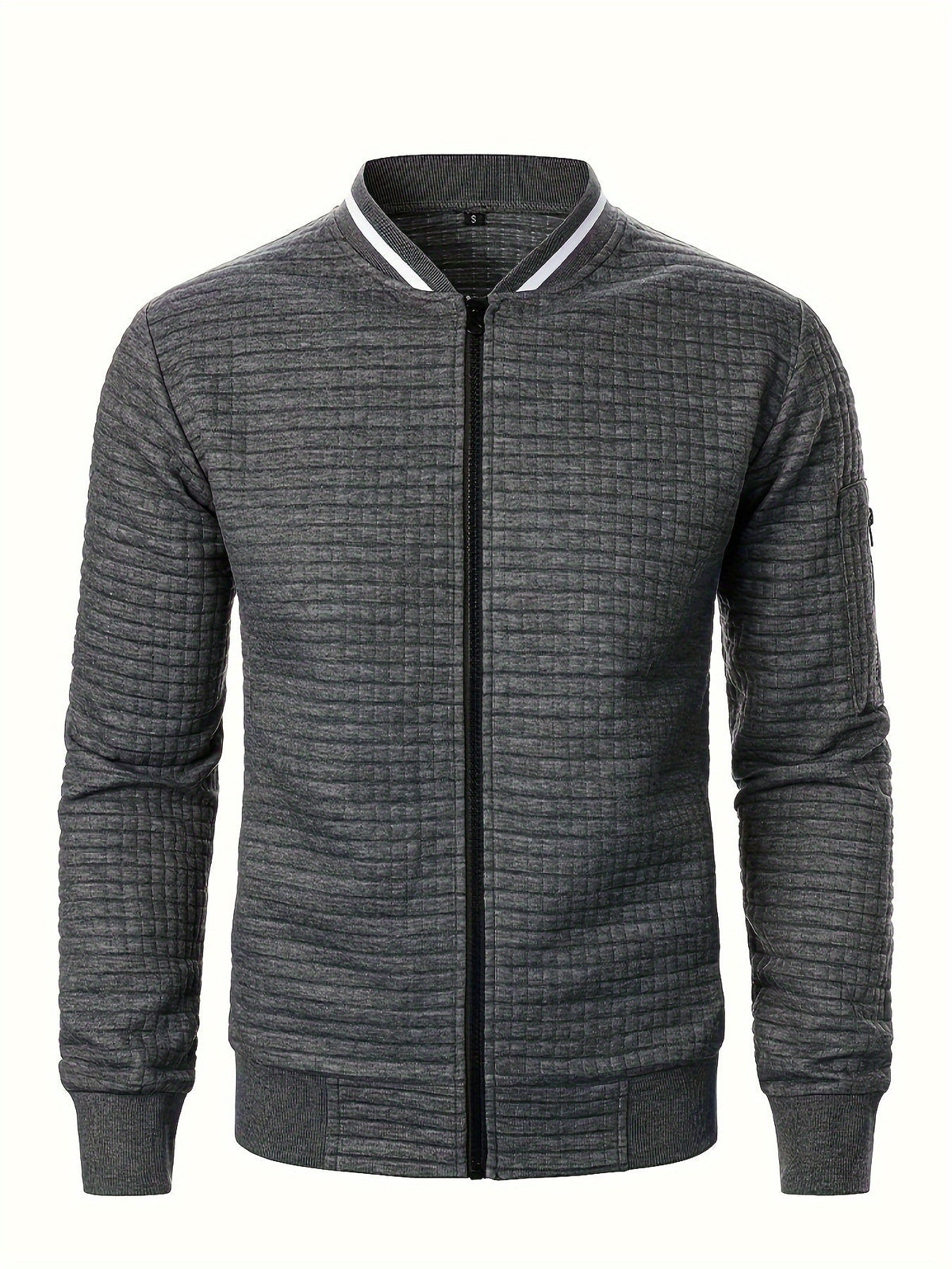 Men's Textured Stand Collar Zip Bomber Coat