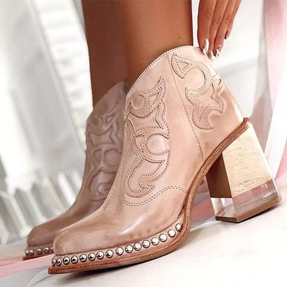 Women's Block Heel Western Cowgirl Boots in Faux Leather