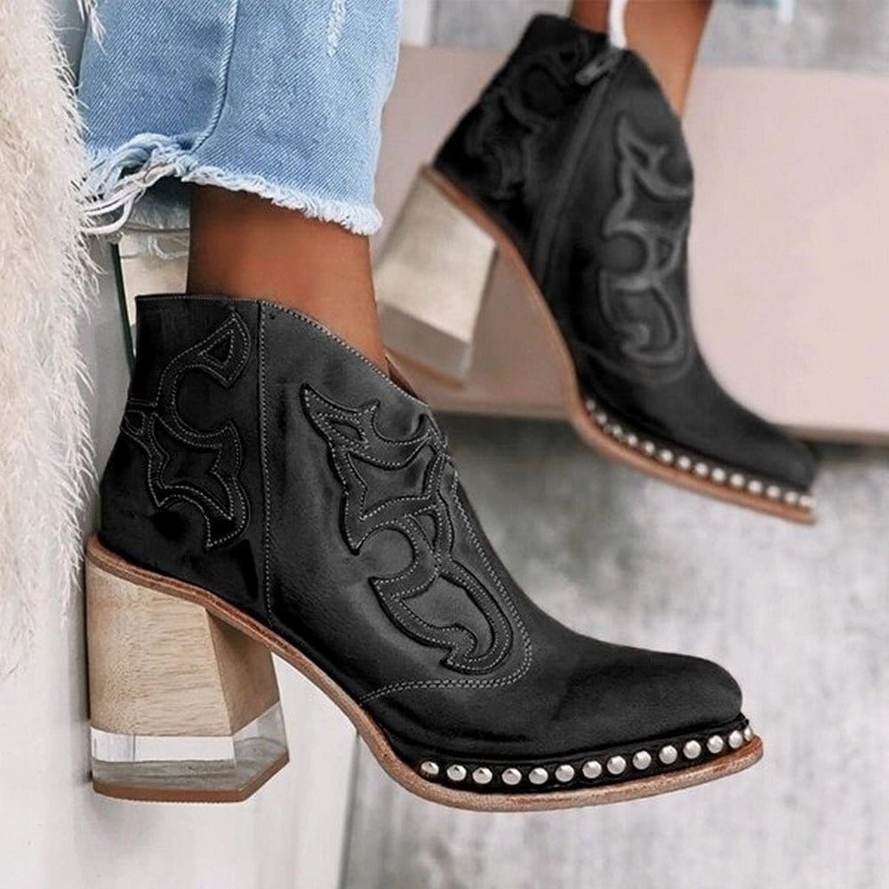Women's Block Heel Western Cowgirl Boots in Faux Leather