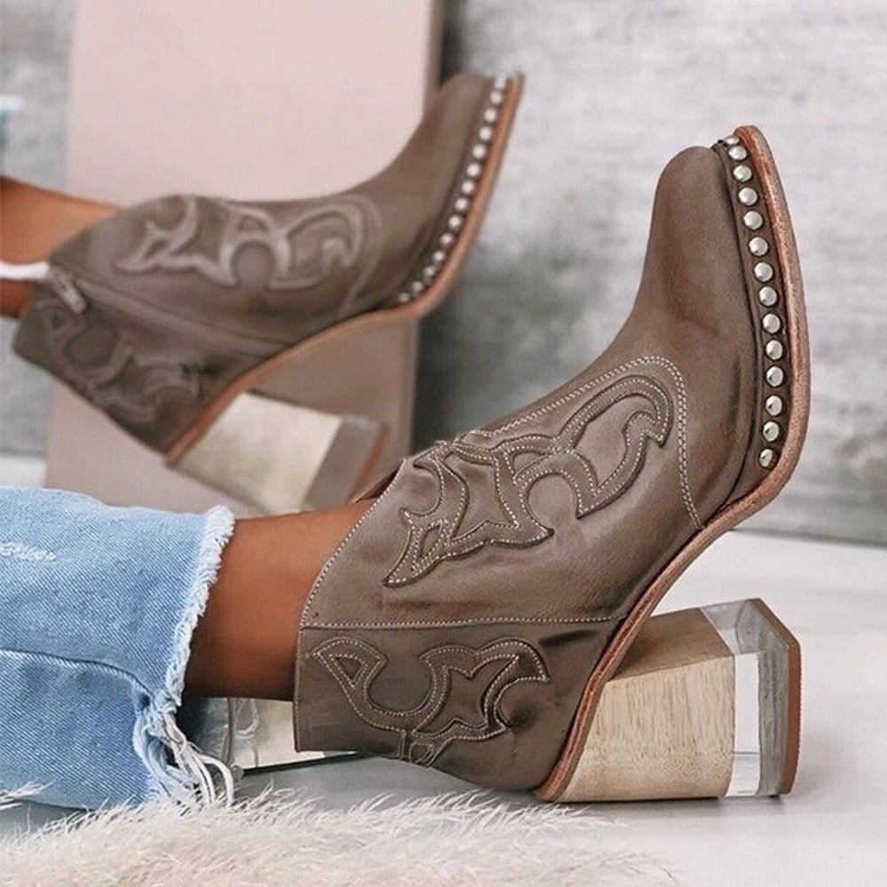 Women's Block Heel Western Cowgirl Boots in Faux Leather