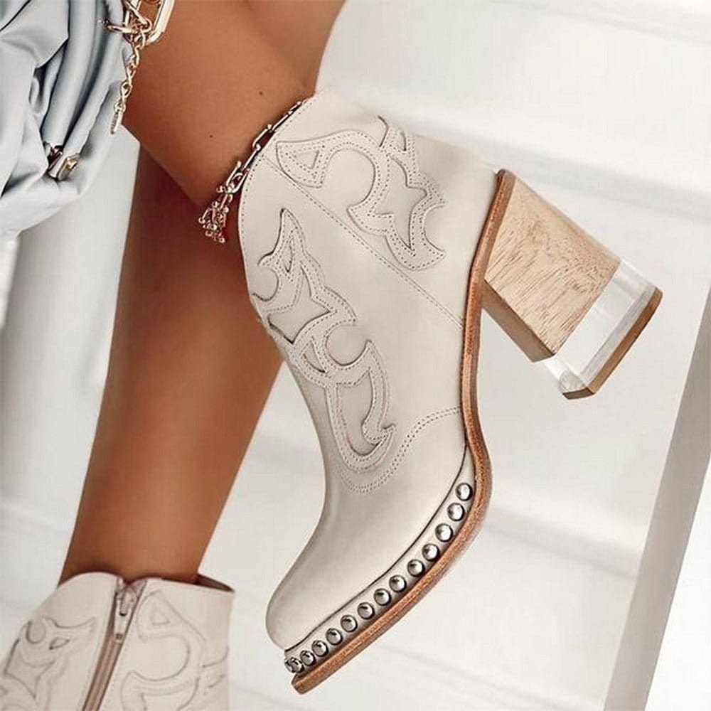 Women's Block Heel Western Cowgirl Boots in Faux Leather