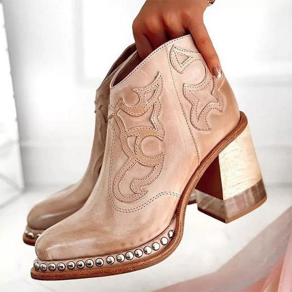 Women's Block Heel Western Cowgirl Boots in Faux Leather