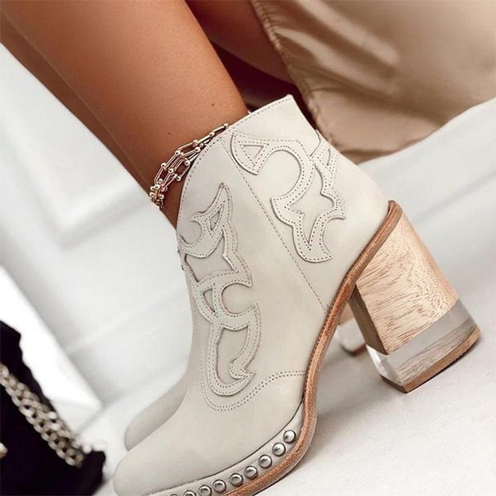 Women's Block Heel Western Cowgirl Boots in Faux Leather