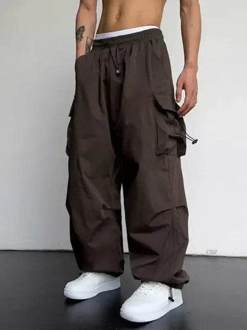 Men's Baggy Elastic Waist Utility Pocket Cargo Pants