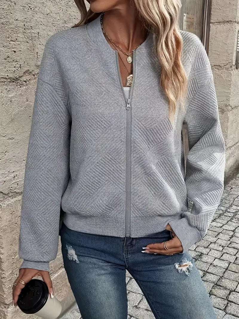 Women's Zip-Front Textured Knit Cardigan with Relaxed Fit