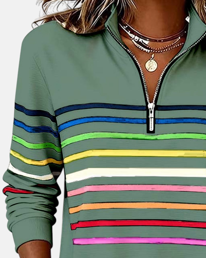 Women's Half-Zip Striped Pullover Sweatshirt