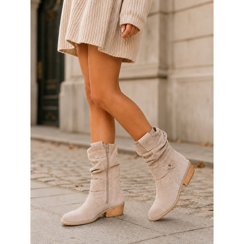Women's Slouchy Side Zip Ankle Booties with Block Heel