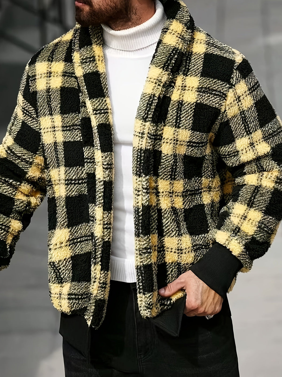 Men's Brushed Checked Coat with Soft Relaxed Fit