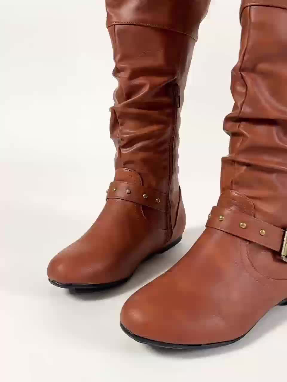 Women's Round Toe Flat Slouch Tall Boots