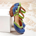 Women's Leather Ankle Strap Mary Jane Flats with Panel Detail