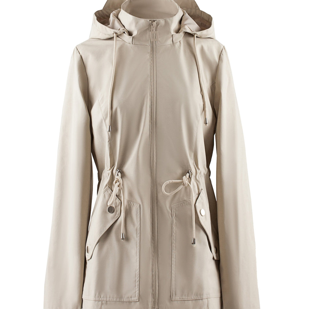 Women's Light Hooded Coat with Drawstring Waist