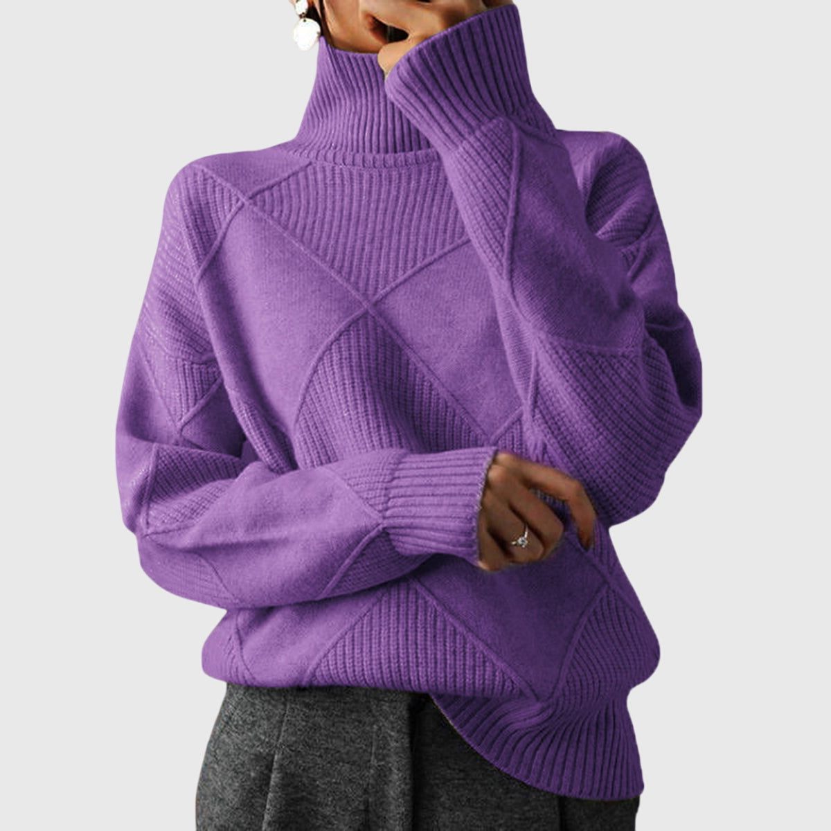 Women's Ribbed Roll Neck Pullover with Timeless Style