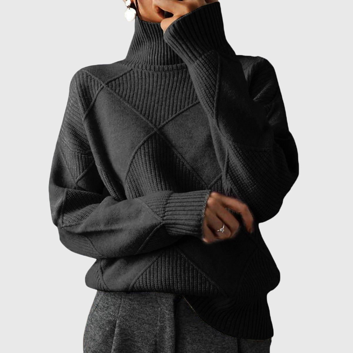 Women's Ribbed Roll Neck Pullover with Timeless Style