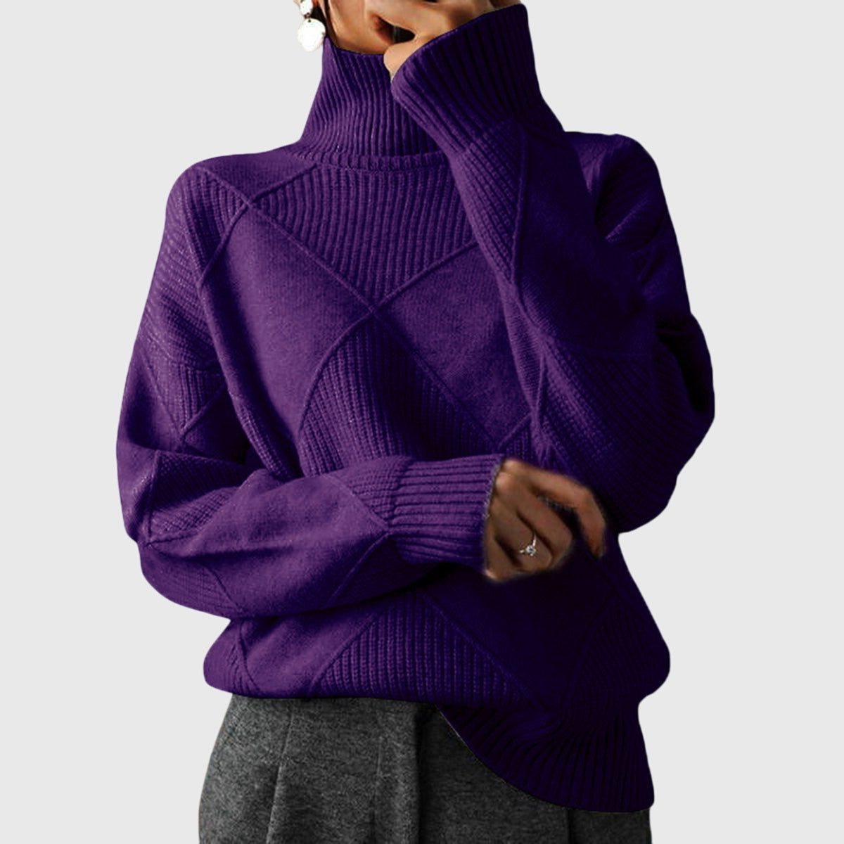 Women's Ribbed Roll Neck Pullover with Timeless Style