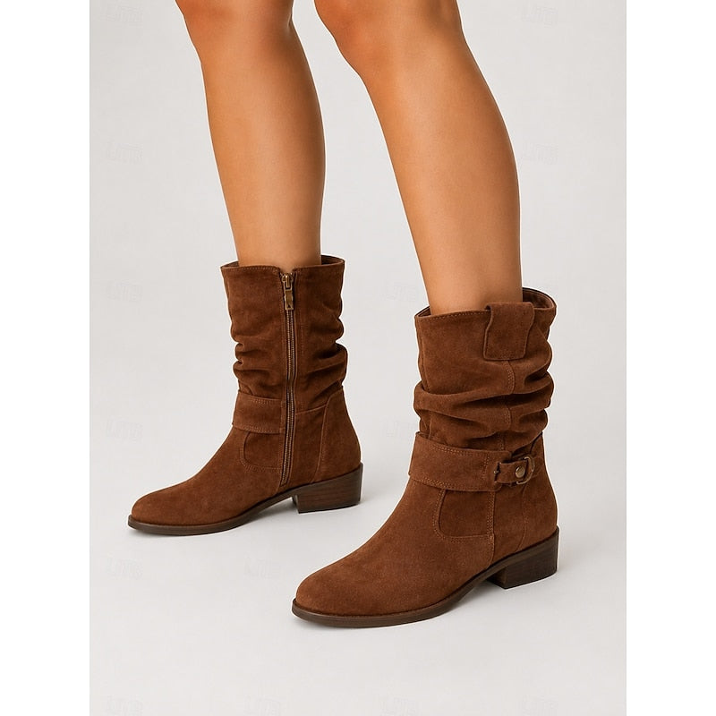 Women's Slouchy Side Zip Ankle Booties with Block Heel